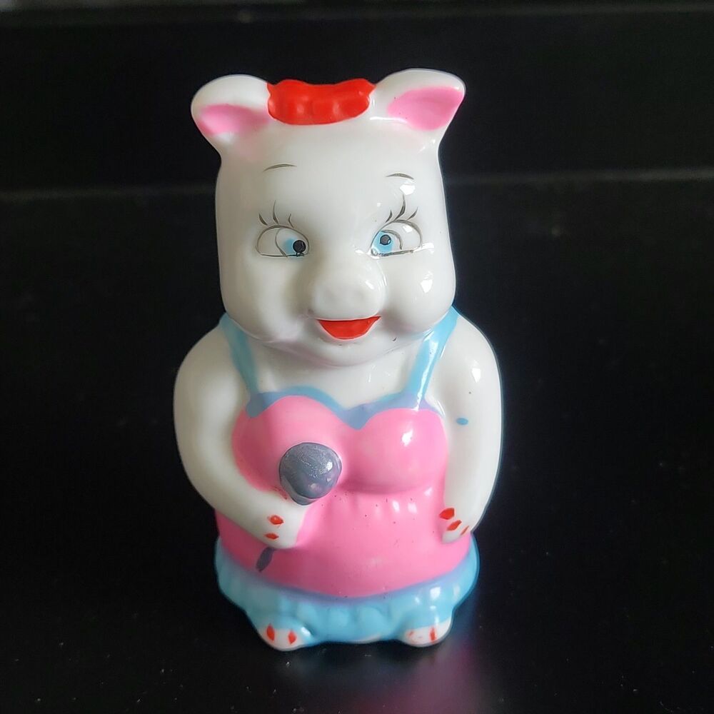 Vintage Salt Shaker Only Singing Pig Figurine Pink Dress Made In China 3.5”